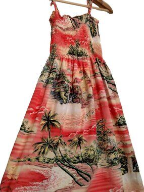 Puanani Hawaiian Dress XS Pink Tropical Aloha Beach Sleeveless Smocked Island